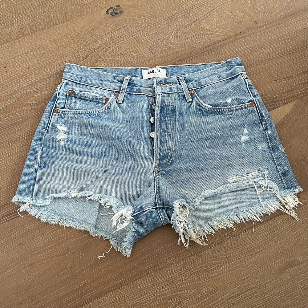 Agolde Light Wash Distressed Denim Cutoff Shorts